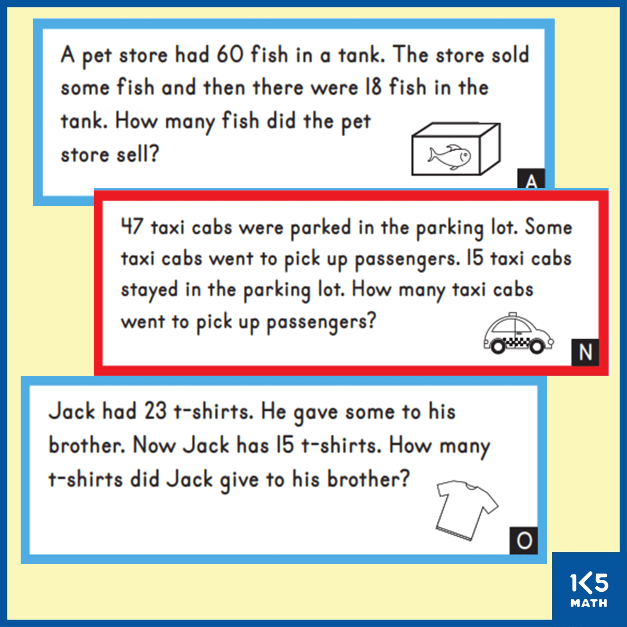 2nd Grade Word Problems: Take From Change Unknown