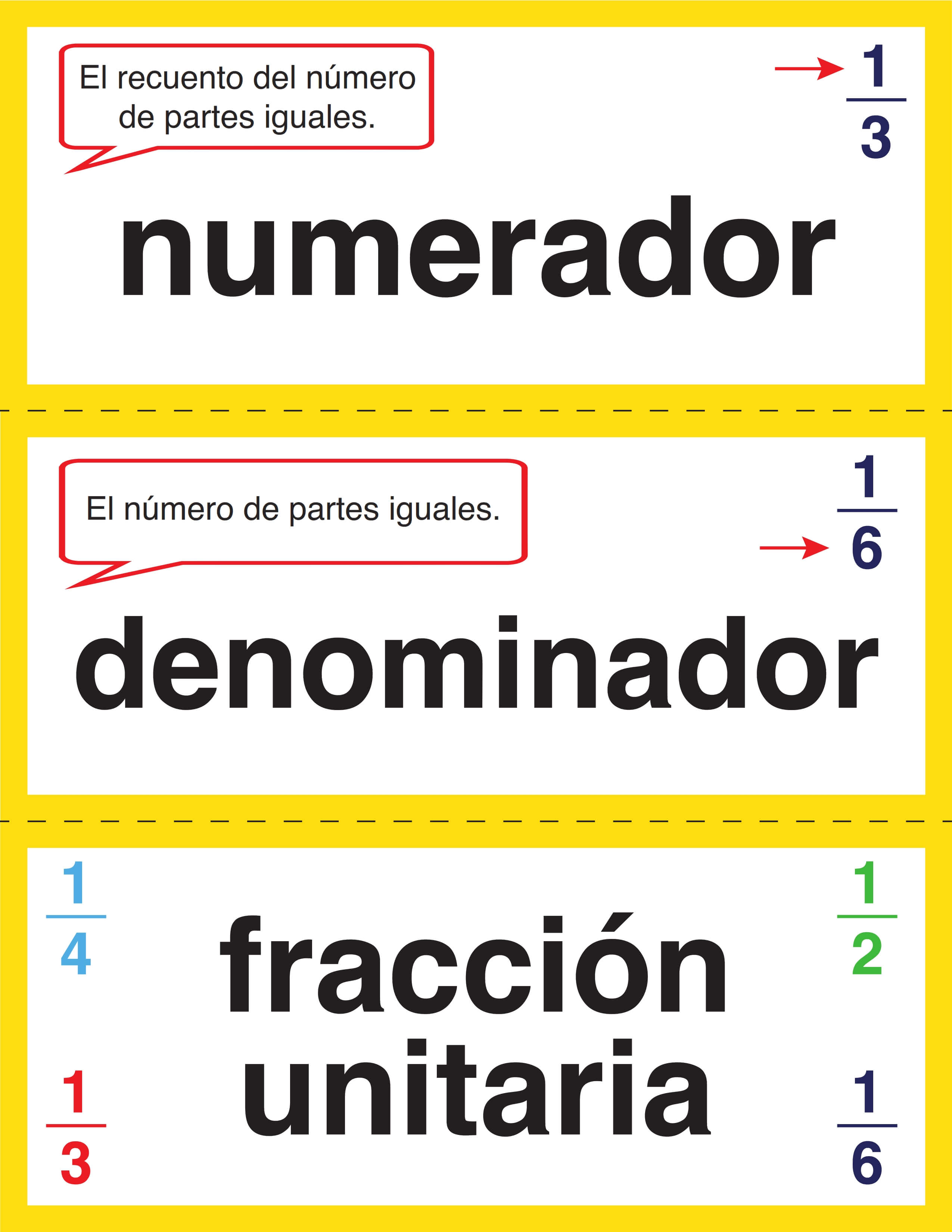 3rd Grade Spanish Fractions Vocabulary