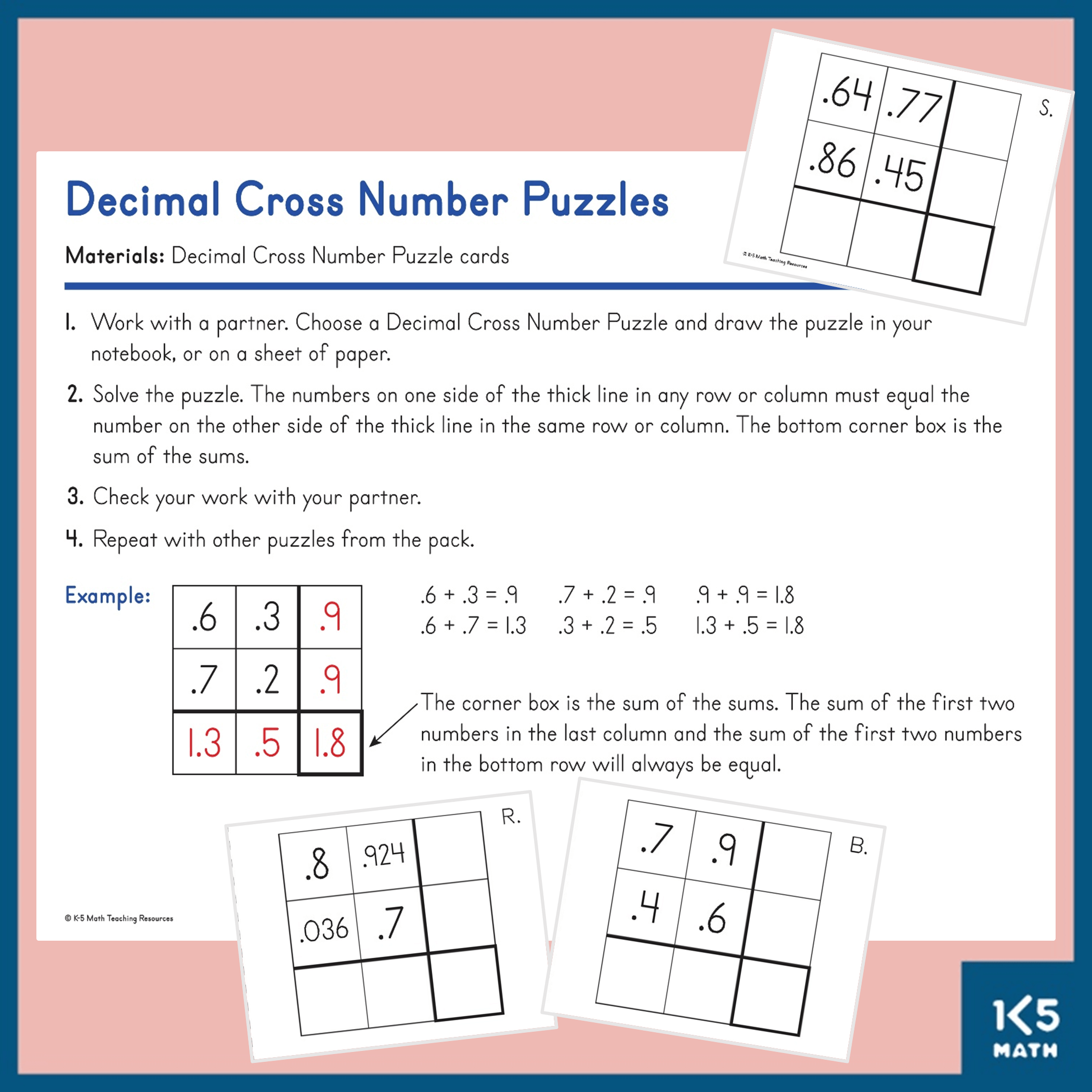 Decimal Cross Number Puzzles