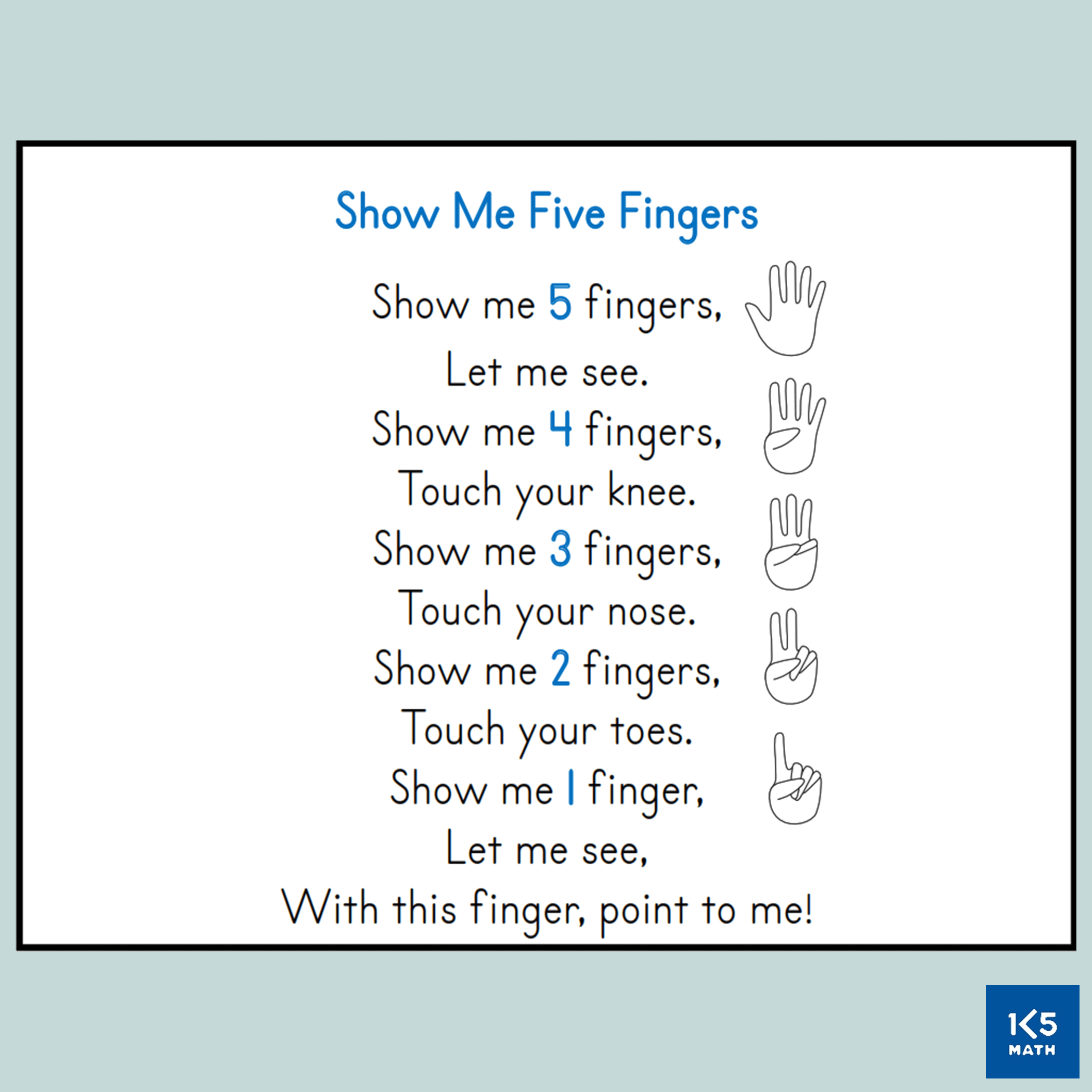 Counting Rhyme: Show Me 5 Fingers