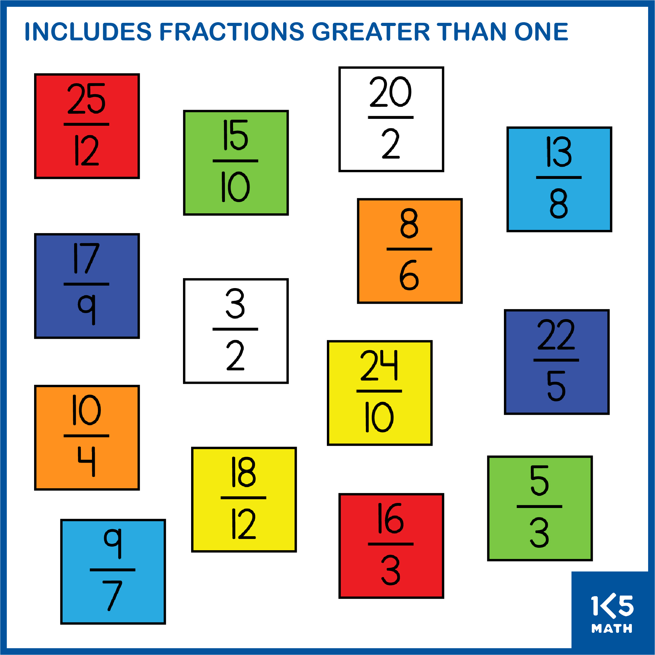 Fraction Tiles Clip Art with fractions greater than ONE