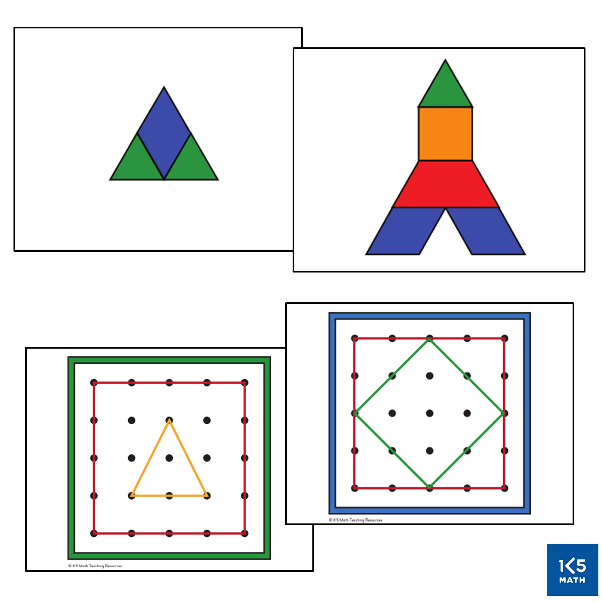 Quick Images with pattern blocks, tangrams and geoboards can be used to build geometric reasoning.
