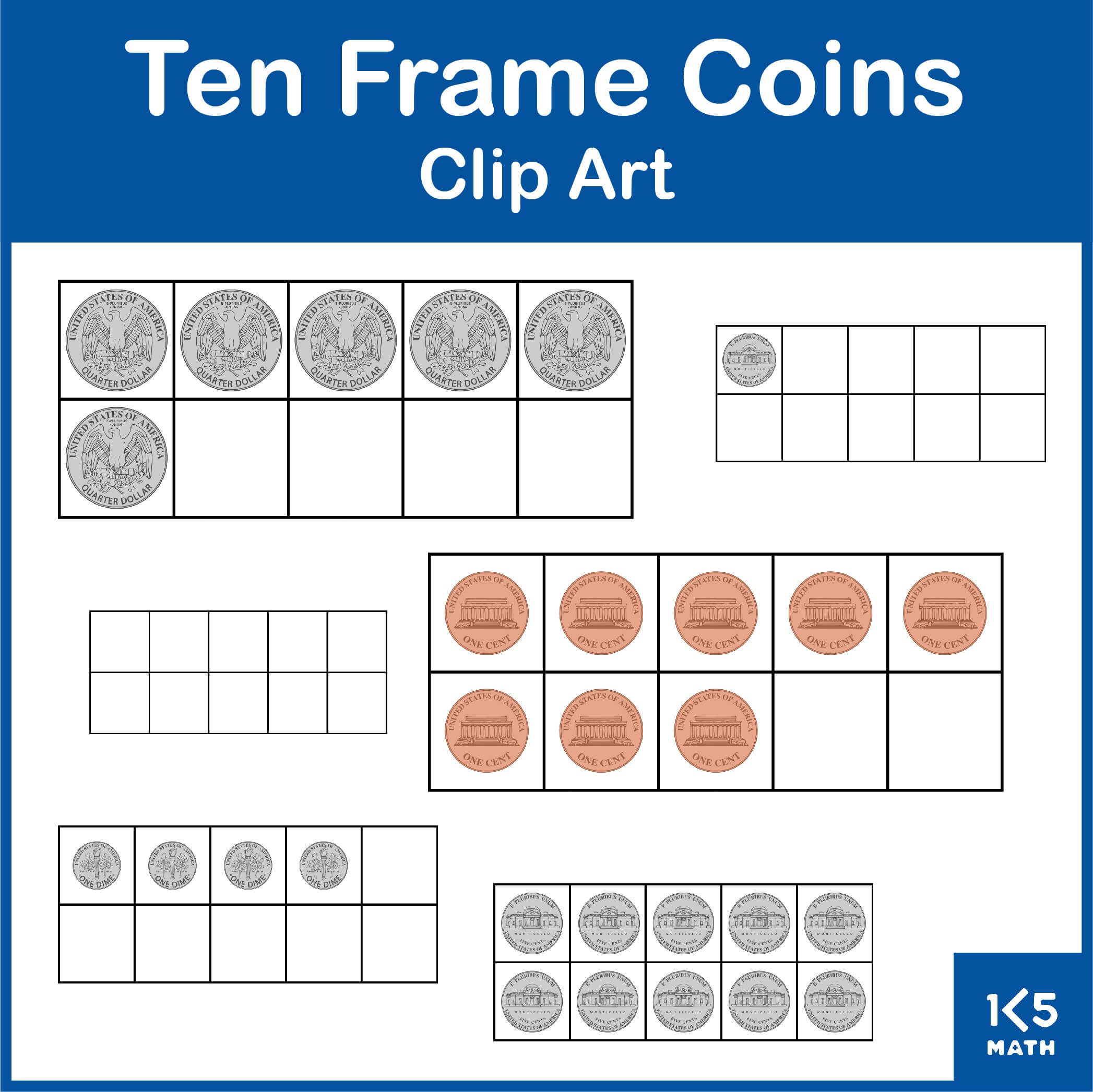 Ten Frame Coins Clip Art