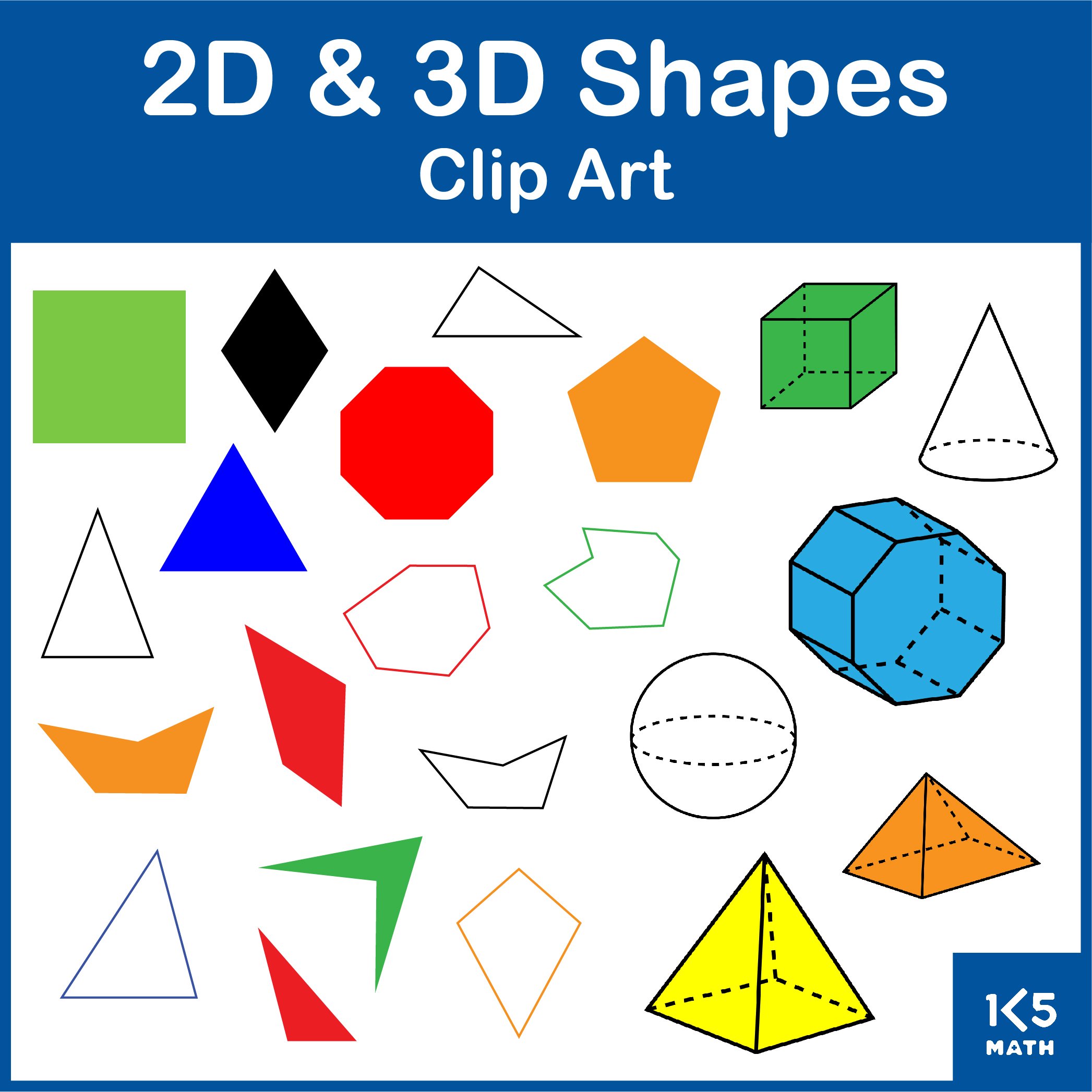 2D and 3D Shapes Clip Art Set