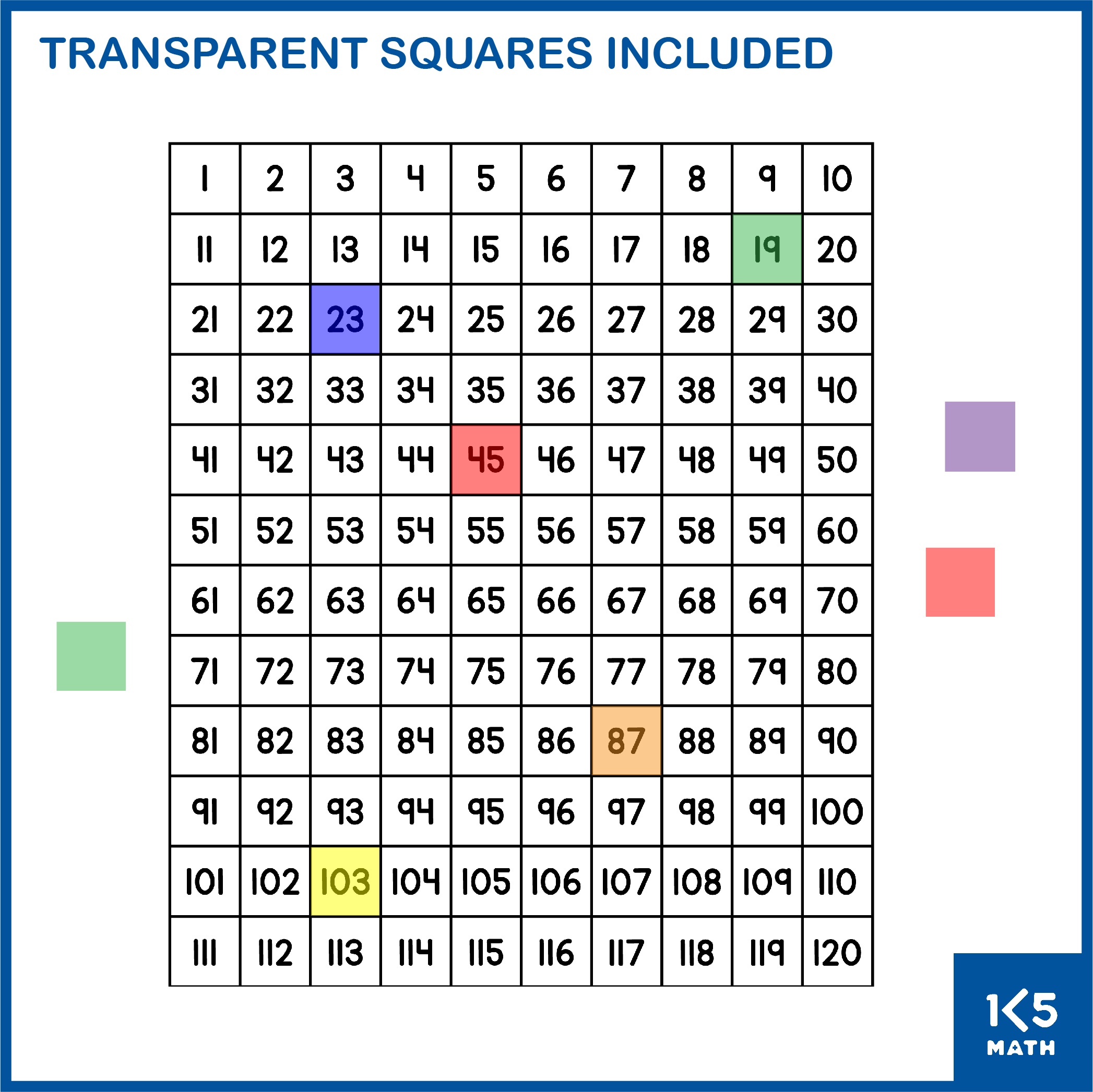 100 Chart with Transparent Counters