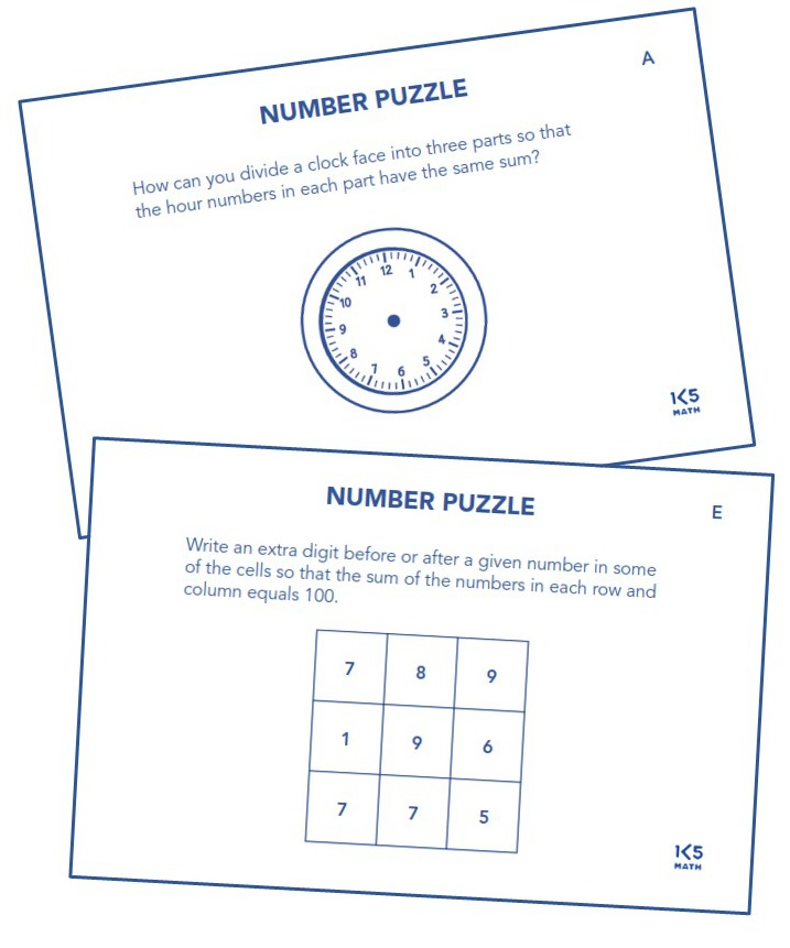 Number Puzzles from Math Puzzles, Patterns & Explorations